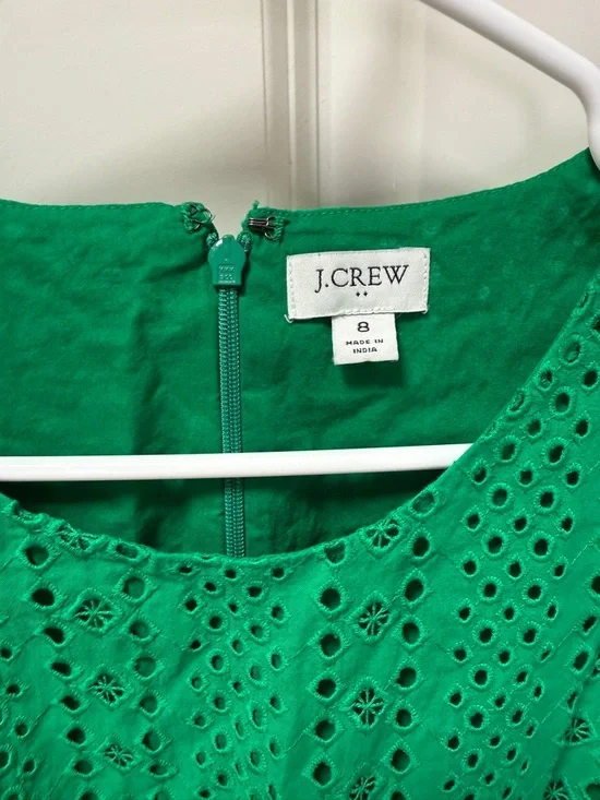 J. Crew Green Eyelet Sleeveless Midi Dress with Ruffle Hem - Picture 3 of 4